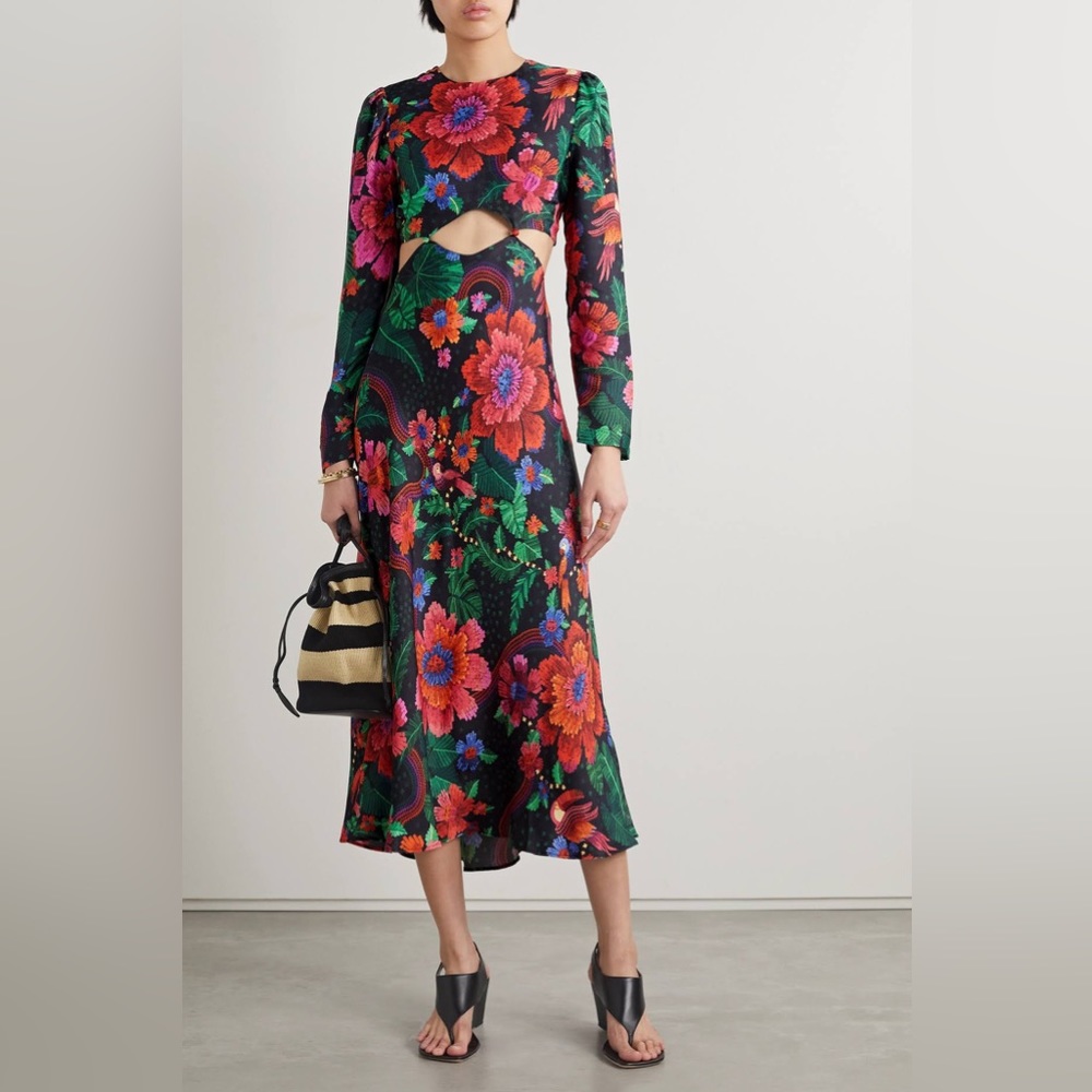 Farm Rio Blooming Garden Long Sleeve Cutout Dress - Floral - Size XL